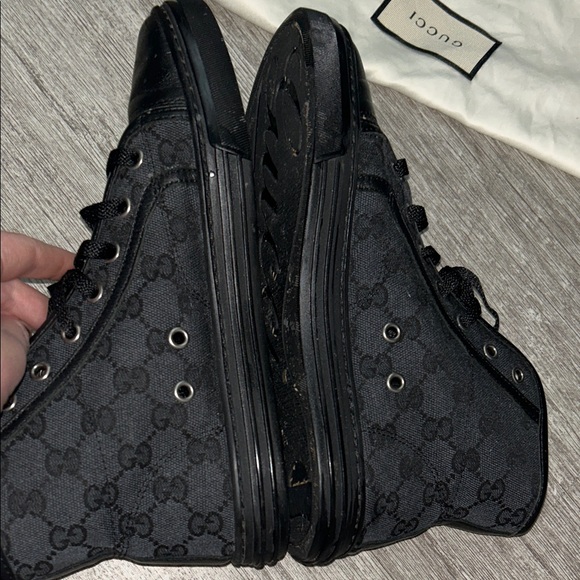 Authentic Gucci Women's Black GG Monogram High-Top Sneakers & dust bag - Picture 1 of 5